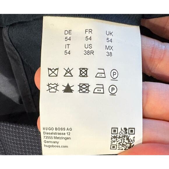 BOSS Hugo Boss Navy Virgin Wool Pants Men’s Size 38R Blue Check Classic Cuffed - Picture 10 of 14